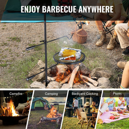Swivel Campfire Grill Heavy Duty Steel Open Fire Matlagningsgaller Justerbar