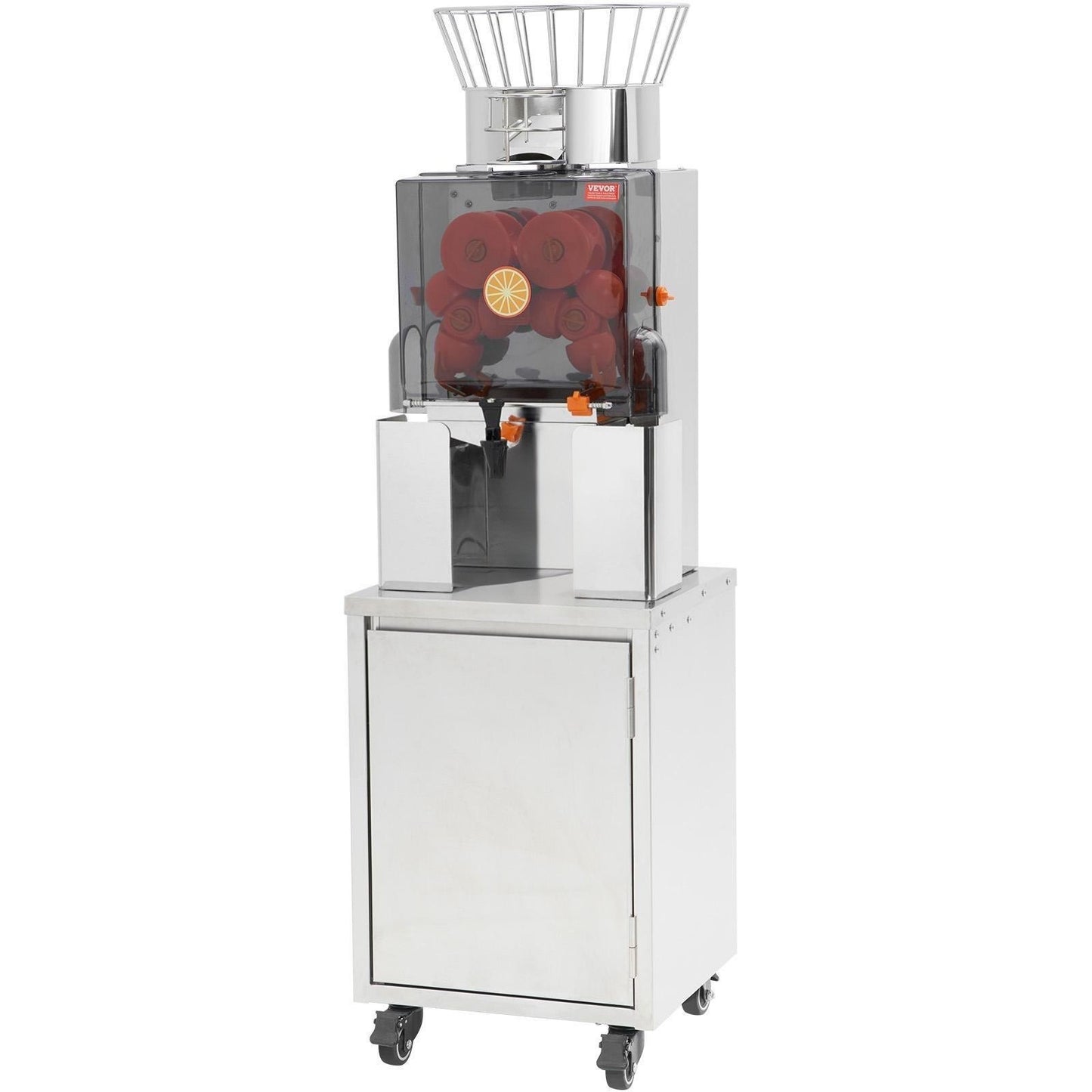 Commercial Orange Juicer, 120W Automatic Feeding Juice Extractor with Water Tap, Stainless Steel Juicer Machine 25 Oranges/Minute, with Pull-Out Filter Box, PC Cover, 3 Peel Collecting Buckets