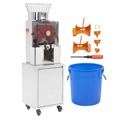 Commercial Orange Juicer, 120W Automatic Feeding Juice Extractor with Water Tap, Stainless Steel Juicer Machine 25 Oranges/Minute, with Pull-Out Filter Box, PC Cover, 3 Peel Collecting Buckets