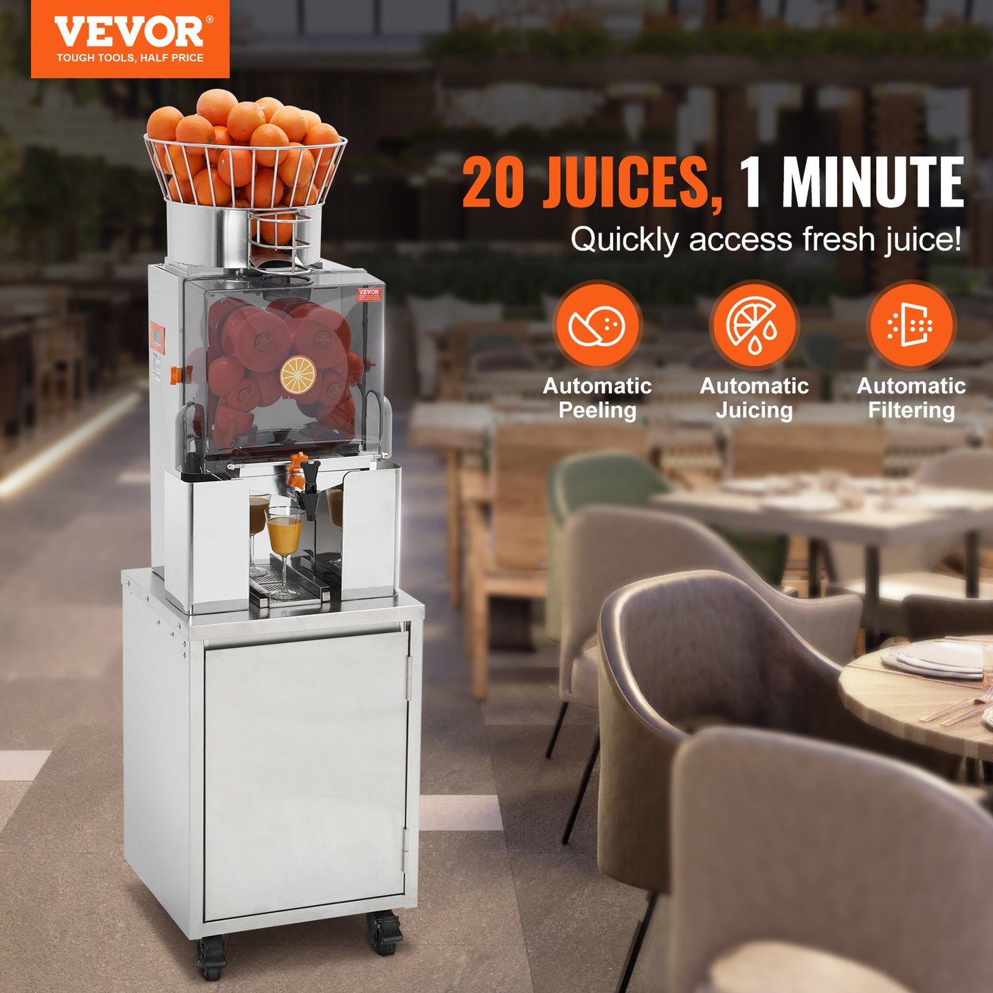 Commercial Orange Juicer Machine 120W Automatisk Juice Squeezer Extractor