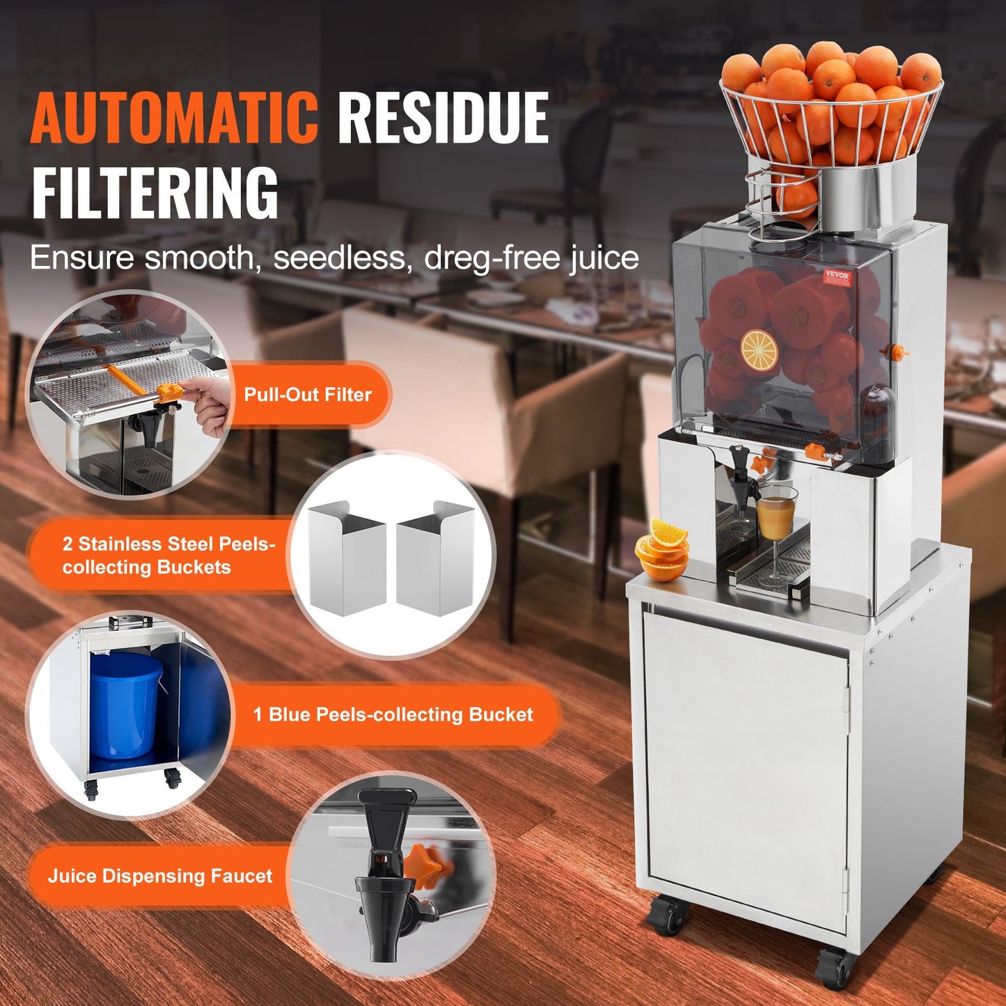 Commercial Orange Juicer Machine 120W Automatisk Juice Squeezer Extractor