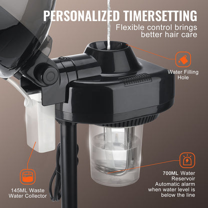 Professional Hair Steamer for Deep Conditioning, 11.81-inch Hooded Ionic Hair Steamer with 2 Modes, Height-Adjustable Standing Hair Steamer with Timer, 5 Wheels (2 Lockable) for Salon Home Spa