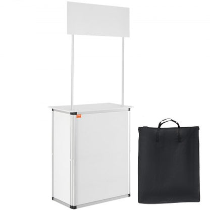 Promotion Counter Table, Portable Tradeshow Podium Table, 30.91" x 14.96" x 71.46", Display Exhibition Counter Stand Booth Fair with Wall, Pop Up Podium with Storage Rack/Carrying Bag