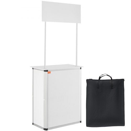 Promotion Counter Table, Portable Tradeshow Podium Table, 30.91" x 14.96" x 71.46", Display Exhibition Counter Stand Booth Fair with Wall, Pop Up Podium with Storage Rack/Carrying Bag