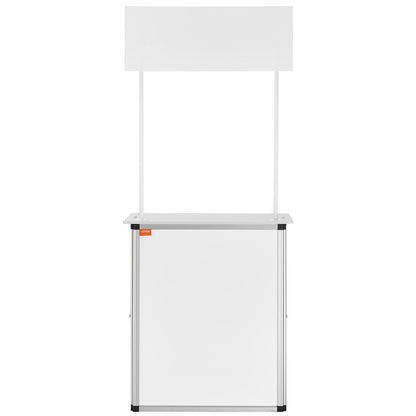 Promotion Counter Table, Portable Tradeshow Podium Table, 30.91" x 14.96" x 71.46", Display Exhibition Counter Stand Booth Fair with Wall, Pop Up Podium with Storage Rack/Carrying Bag