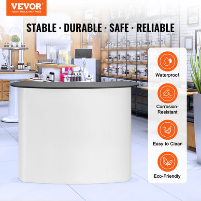 Portable Tradeshow Podium Table, 51.18" x 18.31" x 37.4", Display Exhibition Counter Stand Booth Fair with Wall, Foldable Promotion Retail Bar Table Pop Up Podium with Storage Rack, Carrying Bag