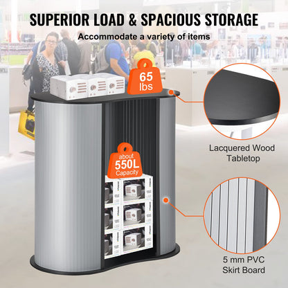 Portable Tradeshow Podium Table, 35.43" x 19.29" x 37.01", Display Exhibition Counter Stand Booth Fair with Wall, Foldable Promotion Retail Bar Table Pop Up Podium Counter with Carrying Bag