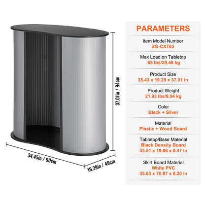 Portable Tradeshow Podium Table, 35.43" x 19.29" x 37.01", Display Exhibition Counter Stand Booth Fair with Wall, Foldable Promotion Retail Bar Table Pop Up Podium Counter with Carrying Bag