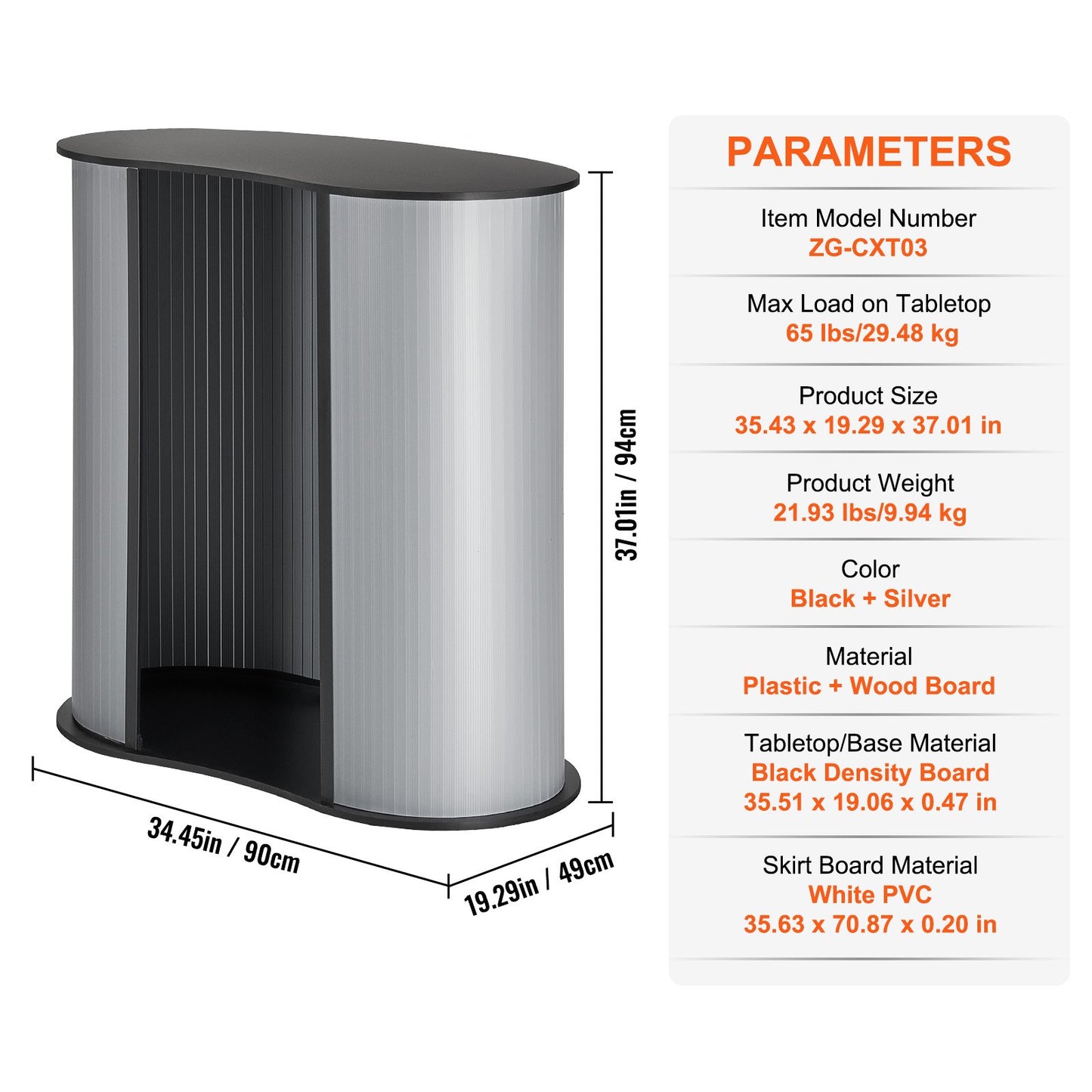 Portable Tradeshow Podium Table, 35.43" x 19.29" x 37.01", Display Exhibition Counter Stand Booth Fair with Wall, Foldable Promotion Retail Bar Table Pop Up Podium Counter with Carrying Bag