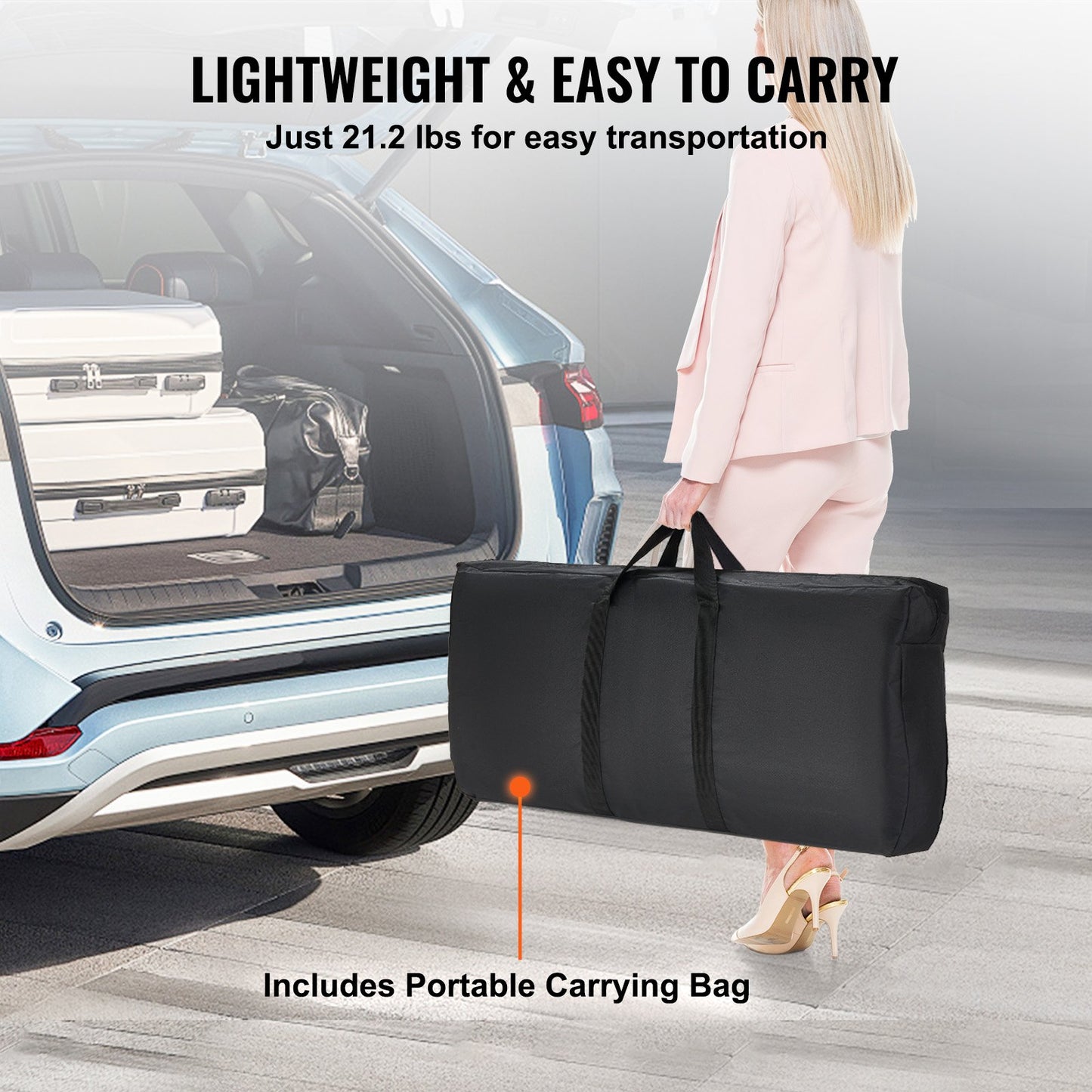 Extra Long Folding Portable Bar Table - Tradeshow Podium Table for Indoor, Outdoor, Party, Picnic, Exhibition, Includes Carrying Case, Storage Shelf and Black Skirt, 77.95" x 15.16" x 34.65"