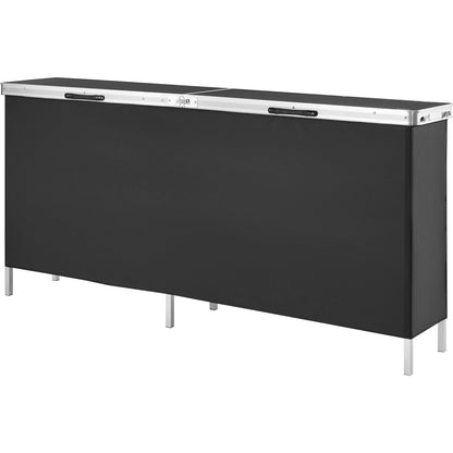 Extra Long Folding Portable Bar Table - Tradeshow Podium Table for Indoor, Outdoor, Party, Picnic, Exhibition, Includes Carrying Case, Storage Shelf and Black Skirt, 77.95" x 15.16" x 34.65"