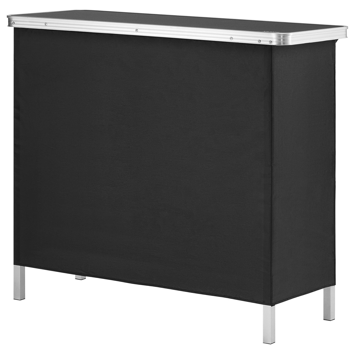 Folding Portable Bar Table, Tradeshow Podium Table for Indoor, Outdoor, Party, Picnic, Exhibition, Includes Carrying Case, Storage Shelf and Black Skirt, 38.39" x 15.16" x 34.25"