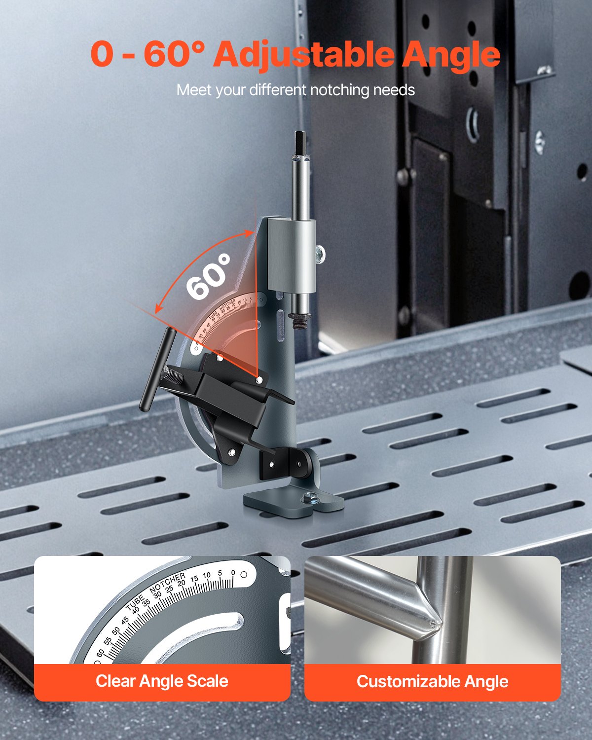 Pipe Notcher, Tubing Notcher for 1/2 to 2-inch Pipes, Pipe & Tube Notcher with 0 to 60° Adjustable Angle for Metal, PVC, Wood Pipes, Ideal for Repair Shops, Home Projects, Metalworking