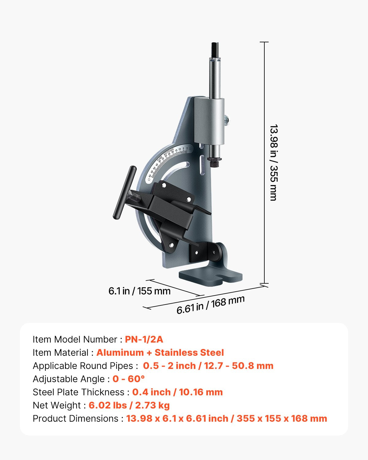 Pipe Notcher, Tubing Notcher for 1/2 to 2-inch Pipes, Pipe & Tube Notcher with 0 to 60° Adjustable Angle for Metal, PVC, Wood Pipes, Ideal for Repair Shops, Home Projects, Metalworking