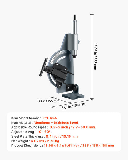 Pipe Notcher, Tubing Notcher for 1/2 to 2-inch Pipes, Pipe & Tube Notcher with 0 to 60° Adjustable Angle for Metal, PVC, Wood Pipes, Ideal for Repair Shops, Home Projects, Metalworking