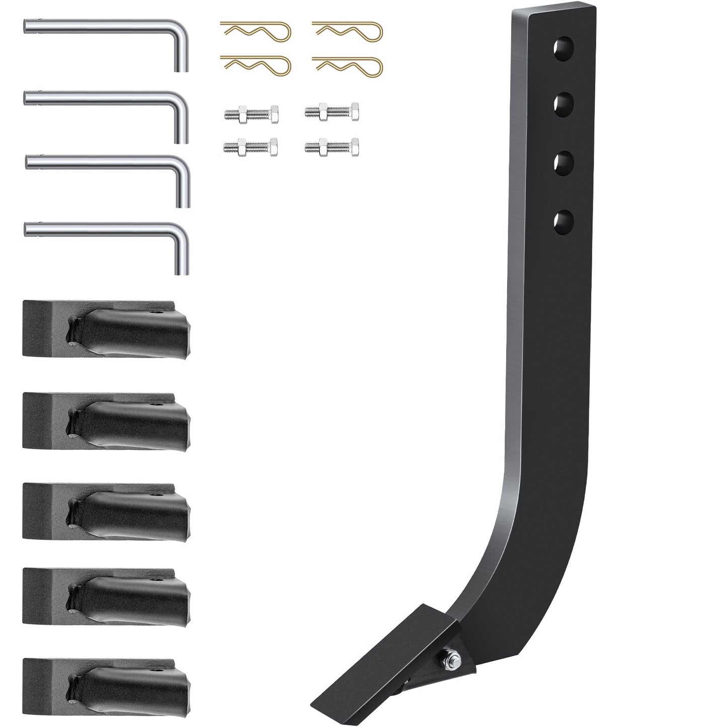 Box Blade Shank, 18" Scarifier Shank, 4 Hole Box Scraper Shank, Ripper Shank with Removable Tapered Teeth and Pins, Adjustable Shank for Replacement, Digging, Plowing, 4 pcs.