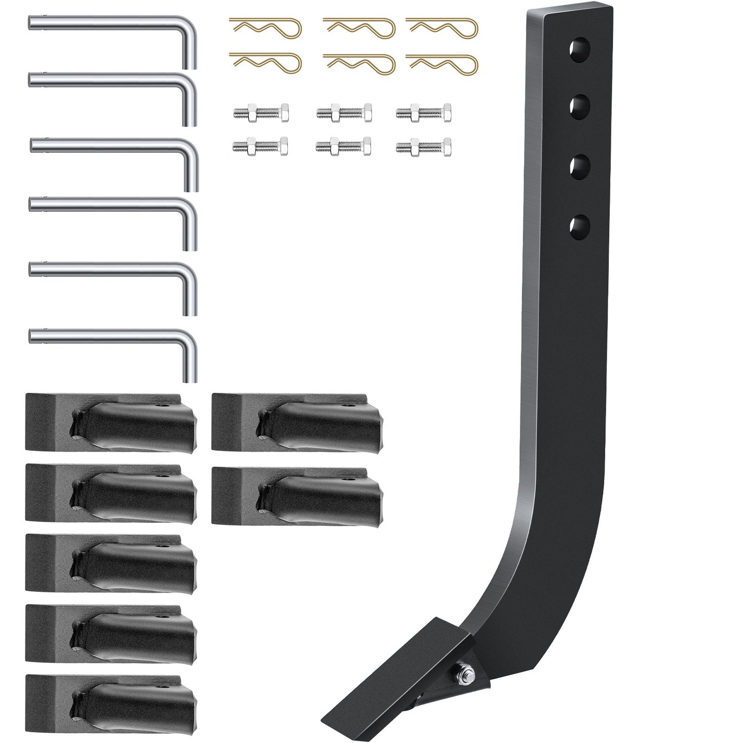 Box Blade Shank, 18" Scarifier Shank, 4 Hole Box Scraper Shank, Ripper Shank with Removable Tapered Teeth and Pins, Adjustable Shank for Replacement, Digging, Plowing, 6 Pcs.