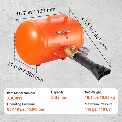 Tire Bead Blaster, 5 Gallon/19L Capacity, Includes Pressure Gauge & Handle, 145 PSI Max Inflation Tank, Operates Between 85-116 PSI for Cars, Trucks, and ATVs