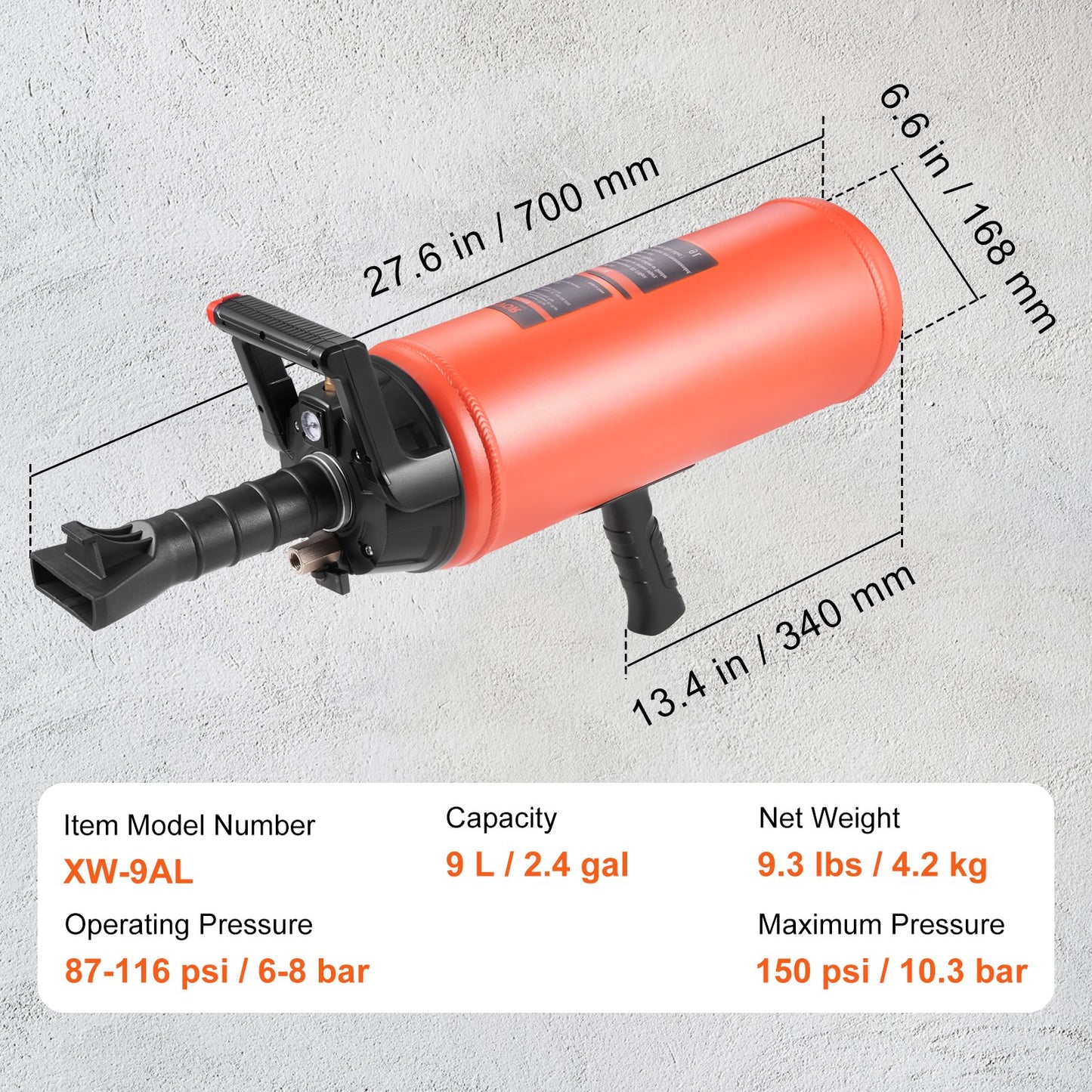 Tire Bead Blaster, 150 PSI, Handheld 2.4 Gal/9 L Air Bead Seater, Portable Inflation Tool, 87-116 PSI for Trucks, ATVs, Cars, and Tractor Tire Repairs