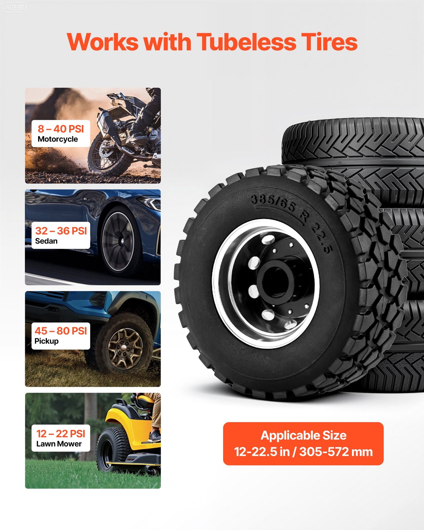 Portable Tire Bead Seater, 2.6 Gal/10 L Air Bead Blaster, Handheld Tire Inflator Tool, 87-116 PSI Operating Pressure, Trigger Seating Inflator for Car, Compact SUV, Light Truck, E-Bike, RV, ATV