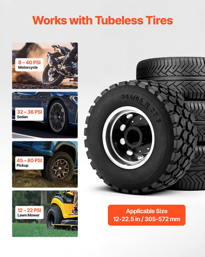 Portable Tire Bead Seater, 2.6 Gal/10 L Air Bead Blaster, Handheld Tire Inflator Tool, 87-116 PSI Operating Pressure, Trigger Seating Inflator for Car, Compact SUV, Light Truck, E-Bike, RV, ATV