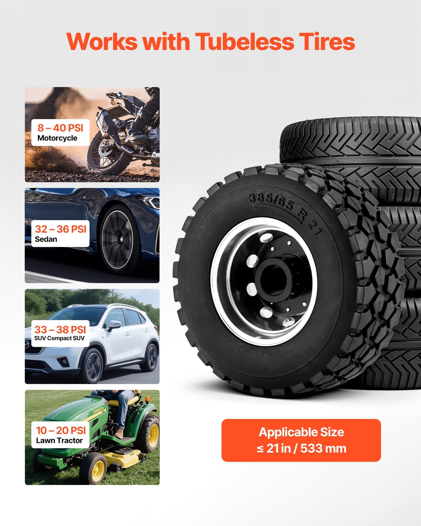 Portable Tire Bead Seater, 2.1 Gal / 8 L Air Bead Blaster, Handheld Tire Inflator Tool, 87-116 PSI Operating Pressure, Trigger Seating Inflator for Car, Compact SUV, Light Truck, E-Bike, RV, ATV