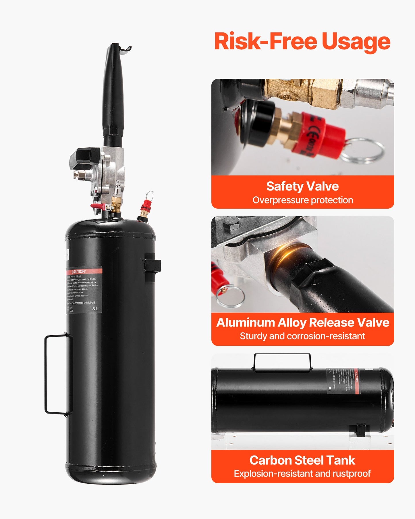 Portable Tire Bead Seater, 2.1 Gal / 8 L Air Bead Blaster, Handheld Tire Inflator Tool, 87-116 PSI Operating Pressure, Trigger Seating Inflator for Car, Compact SUV, Light Truck, E-Bike, RV, ATV