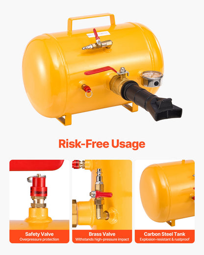 Air Tire Bead Seater, 5 Gal / 18.9 L, Heavy Duty Tire Bead Blaster Tool, 87-116 PSI Operating Pressure, Air Trigger Seating Inflator for Pickup, Truck, ATV, Jeep, Van, Lawn Tractor, RV, Yellow