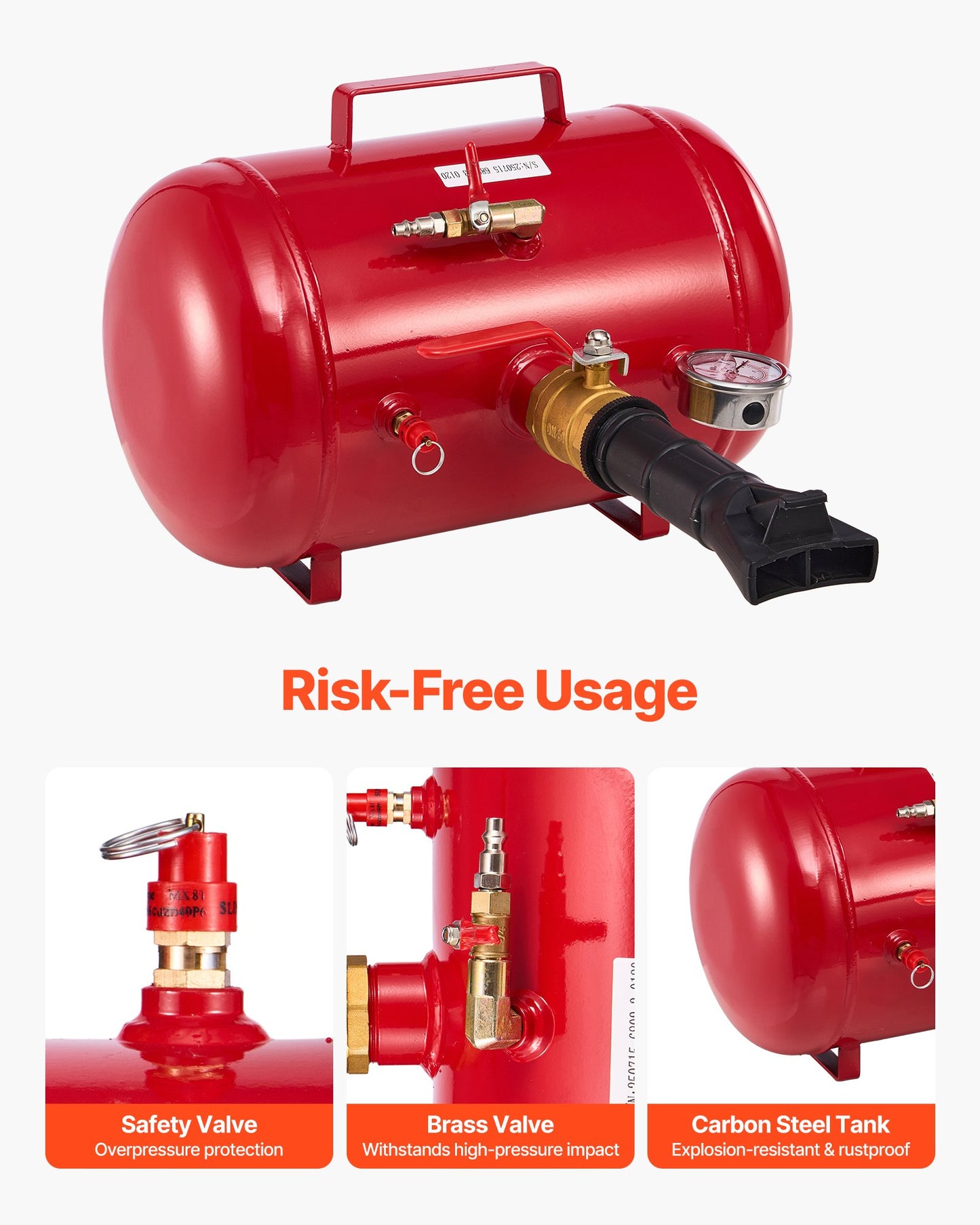 Air Tire Bead Seater, 5 Gal / 18.9 L, Heavy Duty Tire Bead Blaster Tool, 87-116 PSI Operating Pressure, Air Trigger Seating Inflator for Pickup, Truck, ATV, Jeep, Van, Lawn Tractor, RV, Red