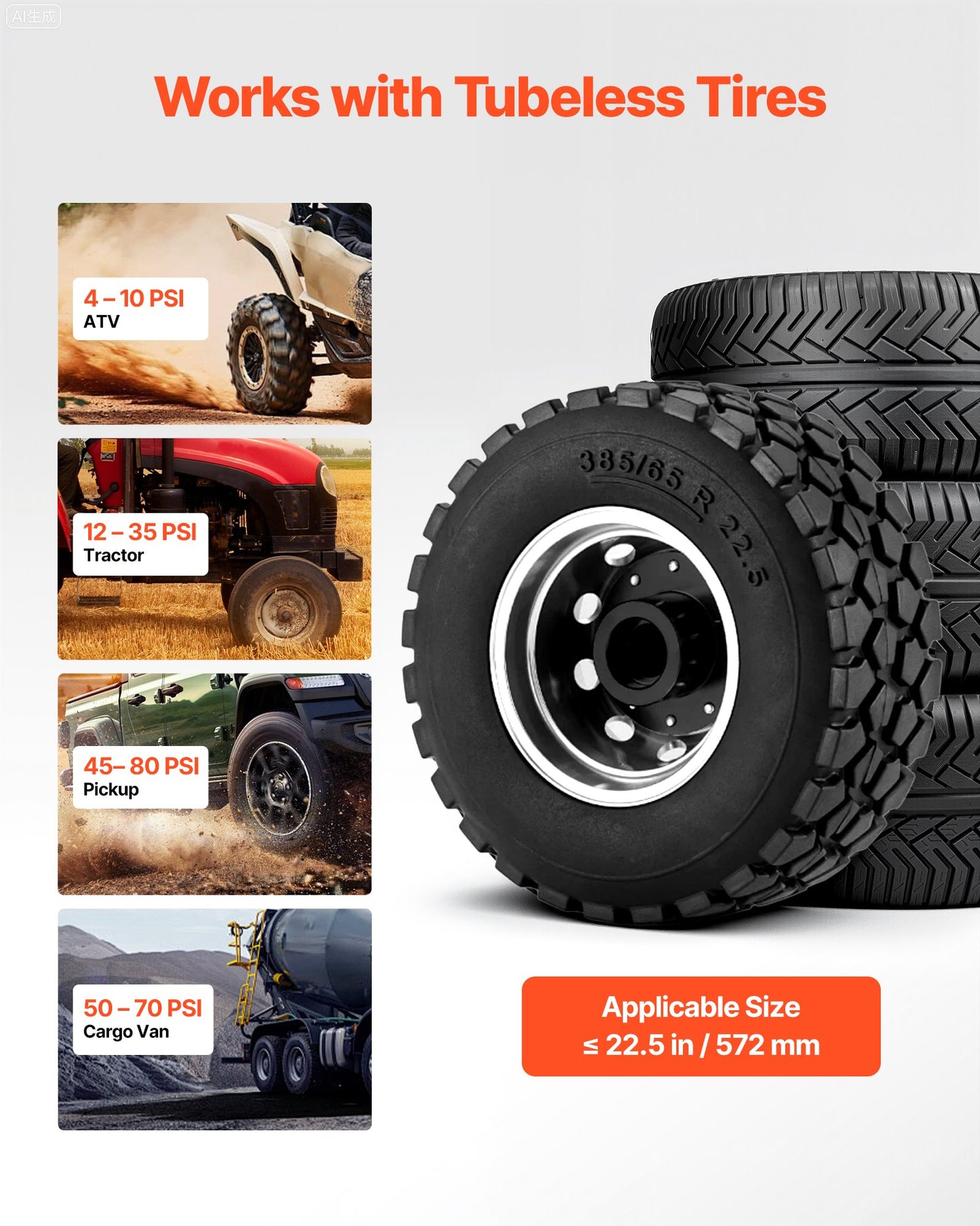 Air Tire Bead Seater, 5 Gal / 18.9 L, Heavy Duty Tire Bead Blaster Tool, 87-116 PSI Operating Pressure, Air Trigger Seating Inflator for Pickup, Truck, ATV, Jeep, Van, Lawn Tractor, RV, Black