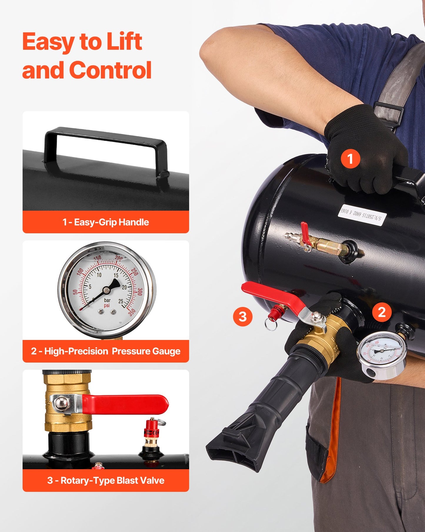 Air Tire Bead Seater, 5 Gal / 18.9 L, Heavy Duty Tire Bead Blaster Tool, 87-116 PSI Operating Pressure, Air Trigger Seating Inflator for Pickup, Truck, ATV, Jeep, Van, Lawn Tractor, RV, Black