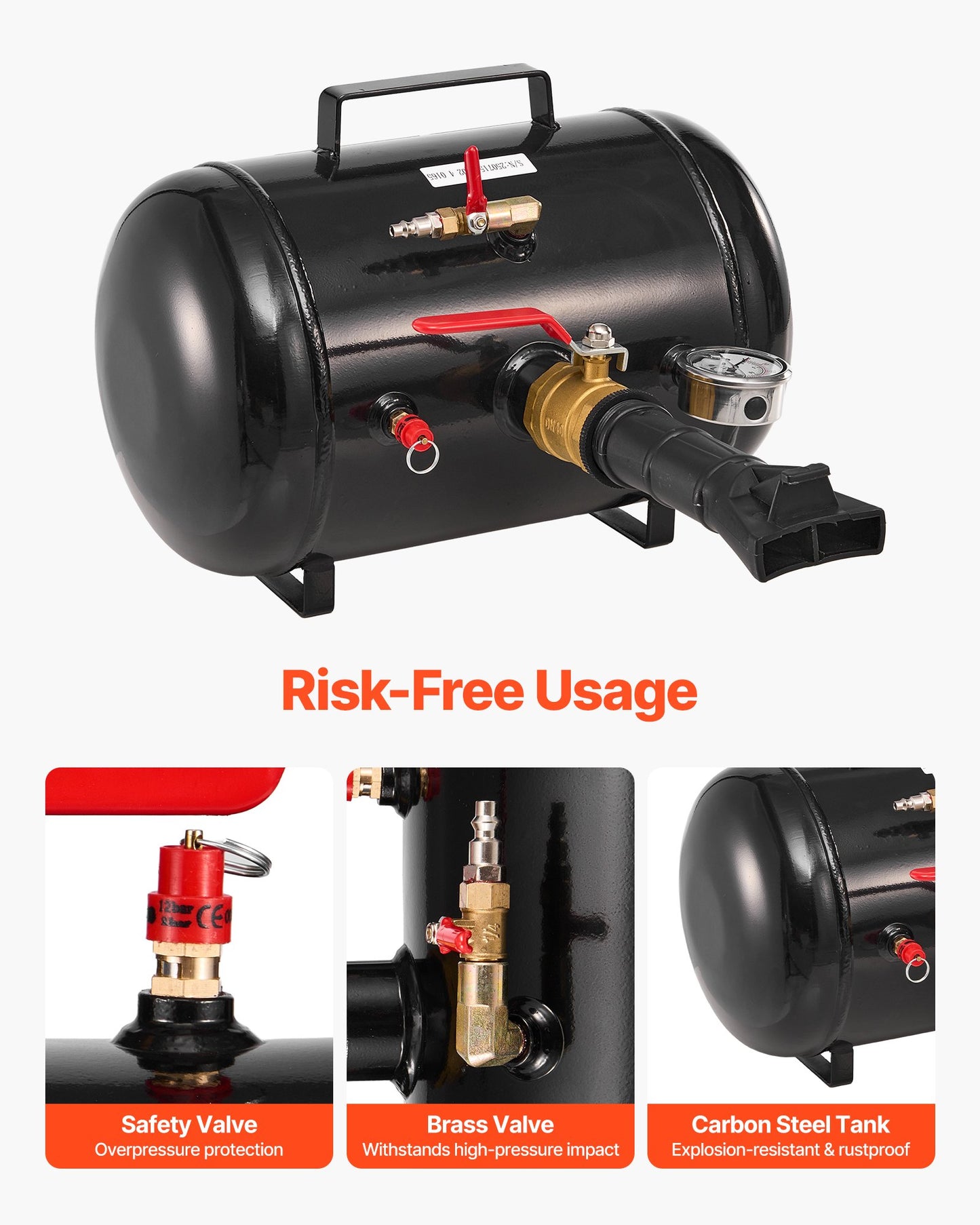 Air Tire Bead Seater, 5 Gal / 18.9 L, Heavy Duty Tire Bead Blaster Tool, 87-116 PSI Operating Pressure, Air Trigger Seating Inflator for Pickup, Truck, ATV, Jeep, Van, Lawn Tractor, RV, Black