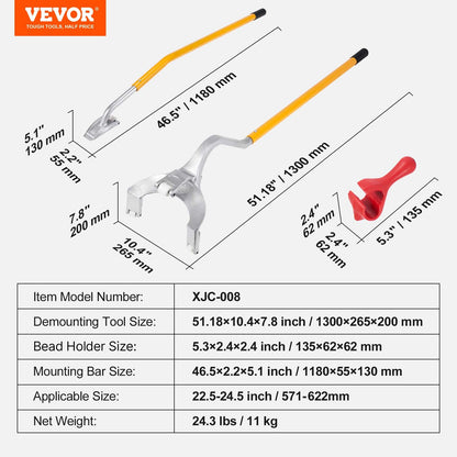 Tire Mount Demount Tool, 22.5-24.5 inch Manual Steel Tire Changer Mount Demount Removal Tool, with Extra bead holder, Tubeless Truck Bead Breaker, 3 PCS Tire Changing Tools, Orange