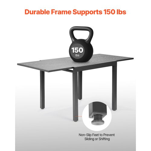 Utbyggbart matbord för utomhusbruk, 80-160 cm rektangulära bistrobord för 4-6 personer, aluminiumram, metallstål, stora vädertåliga möbler för gräsmatta, veranda, mörkgrå |  EU