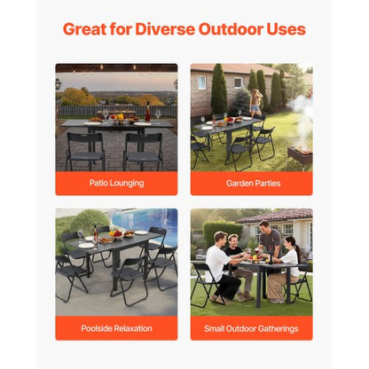 Utbyggbart matbord för utomhusbruk, 80-160 cm rektangulära bistrobord för 4-6 personer, aluminiumram, metallstål, stora vädertåliga möbler för gräsmatta, veranda, mörkgrå |  EU