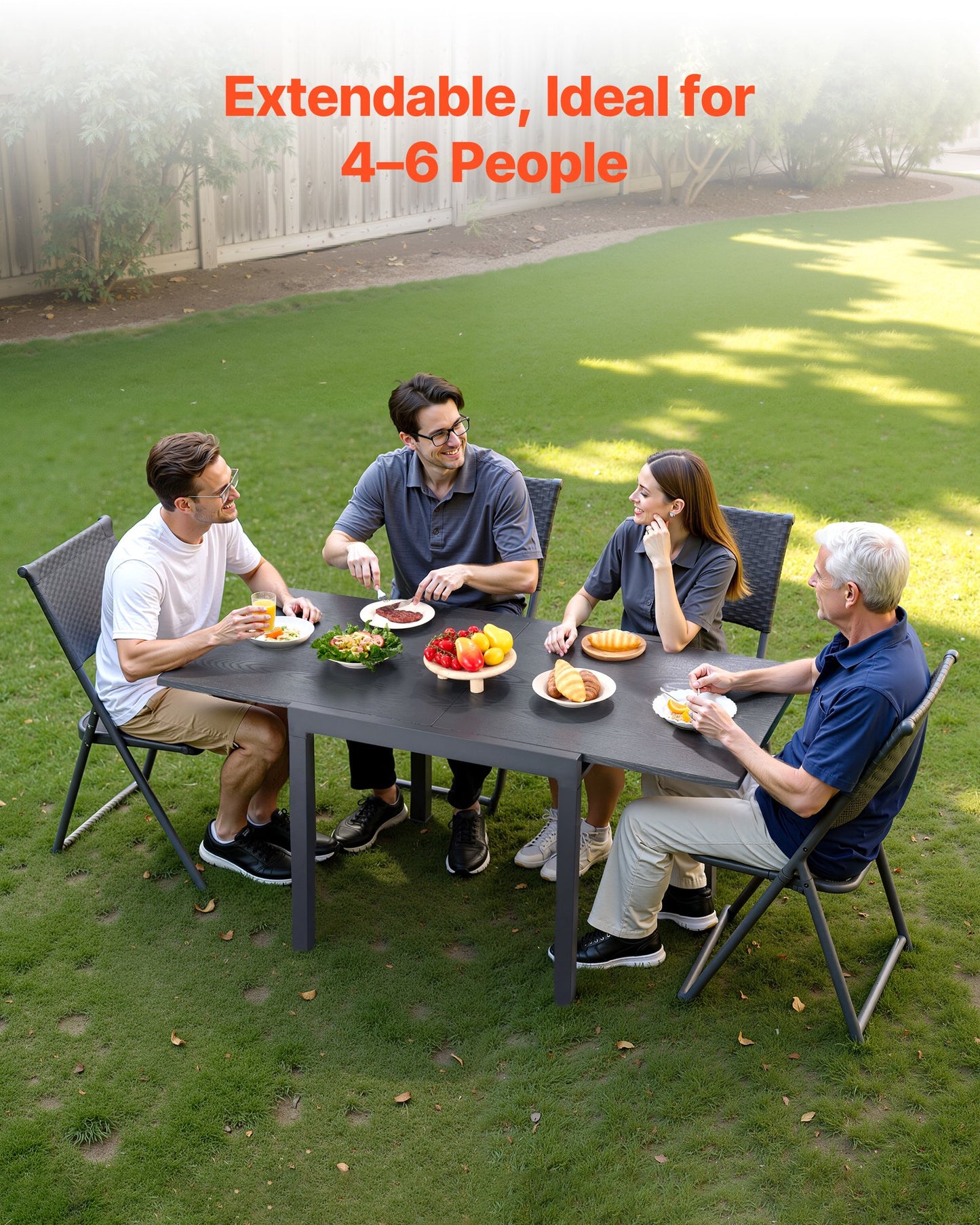 Expandable Outdoor Patio Dining Table, 32–63 inch Rectangular Backyard Bistro Tables for 4-6, Aluminum Frame Metal Steel Slat , All-Weather Large Furniture for Lawn Garden Porch, Dark Gray