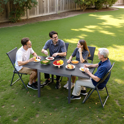 Expandable Outdoor Patio Dining Table, 32–63 inch Rectangular Backyard Bistro Tables for 4-6, Aluminum Frame Metal Steel Slat , All-Weather Large Furniture for Lawn Garden Porch, Dark Gray