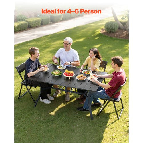Matbord för utomhusbruk, 150 cm långt rektangulärt bistrobord i metall och stål för 4-6 personer, med 38 mm paraplyhål, vädertåliga stora möbler för gräsmatta, veranda, svart |  EU