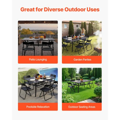 Matbord för utomhusbruk, 150 cm långt rektangulärt bistrobord i metall och stål för 4-6 personer, med 38 mm paraplyhål, vädertåliga stora möbler för gräsmatta, veranda, svart |  EU