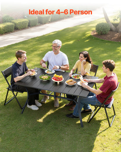 Outdoor Patio Dining Table, 59 inch Long Rectangular Metal Steel Slat Backyard Bistro Tables for 4-6, with 1.5 in Umbrella Hole, All-Weather Large Furniture for Lawn Garden Porch, Black