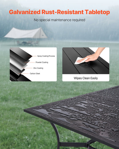 Outdoor Patio Dining Table, 59 inch Long Rectangular Metal Steel Slat Backyard Bistro Tables for 4-6, with 1.5 in Umbrella Hole, All-Weather Large Furniture for Lawn Garden Porch, Black