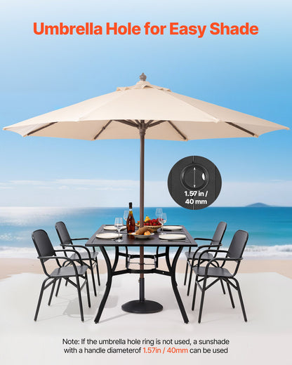 Outdoor Patio Dining Table, 59 inch Long Rectangular Metal Steel Slat Backyard Bistro Tables for 4-6, with 1.5 in Umbrella Hole, All-Weather Large Furniture for Lawn Garden Porch, Black