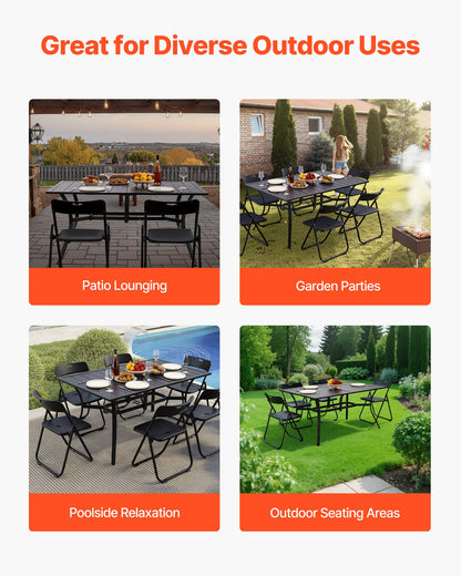 Outdoor Patio Dining Table, 59 inch Long Rectangular Metal Steel Slat Backyard Bistro Tables for 4-6, with 1.5 in Umbrella Hole, All-Weather Large Furniture for Lawn Garden Porch, Black