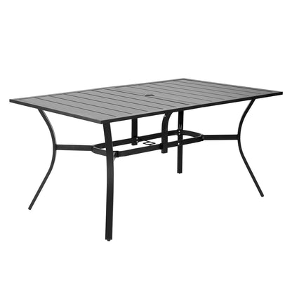 Outdoor Patio Dining Table, 59 inch Long Rectangular Metal Steel Slat Backyard Bistro Tables for 4-6, with 1.5 in Umbrella Hole, All-Weather Large Furniture for Lawn Garden Porch, Black