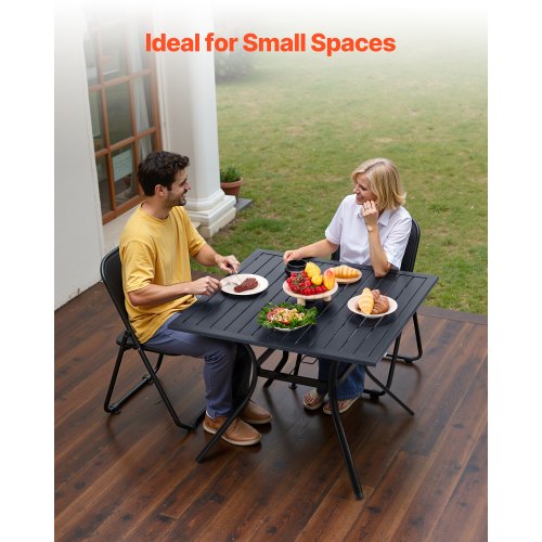 Matbord för utomhusbruk, 94 cm fyrkantiga bistrobord i metall och stål, med 38 mm paraplyhål, stora utomhusmöbler i alla väder för gräsmatta, veranda, svart |  EU