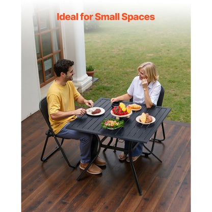 Matbord för utomhusbruk, 94 cm fyrkantiga bistrobord i metall och stål, med 38 mm paraplyhål, stora utomhusmöbler i alla väder för gräsmatta, veranda, svart |  EU