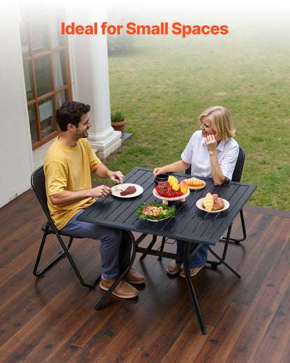 Outdoor Patio Dining Table, 37 inch Square Metal Steel Slat Backyard Bistro Tables, with 1.5 in Umbrella Hole, Outside All-Weather Large Furniture for Lawn Garden Porch, Black