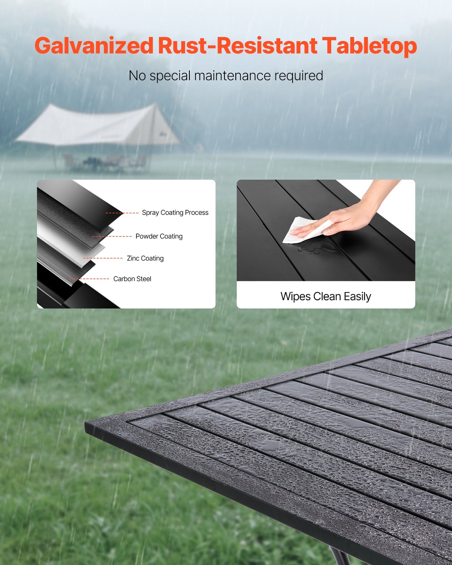 Outdoor Patio Dining Table, 37 inch Square Metal Steel Slat Backyard Bistro Tables, with 1.5 in Umbrella Hole, Outside All-Weather Large Furniture for Lawn Garden Porch, Black