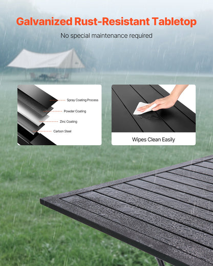 Outdoor Patio Dining Table, 37 inch Square Metal Steel Slat Backyard Bistro Tables, with 1.5 in Umbrella Hole, Outside All-Weather Large Furniture for Lawn Garden Porch, Black