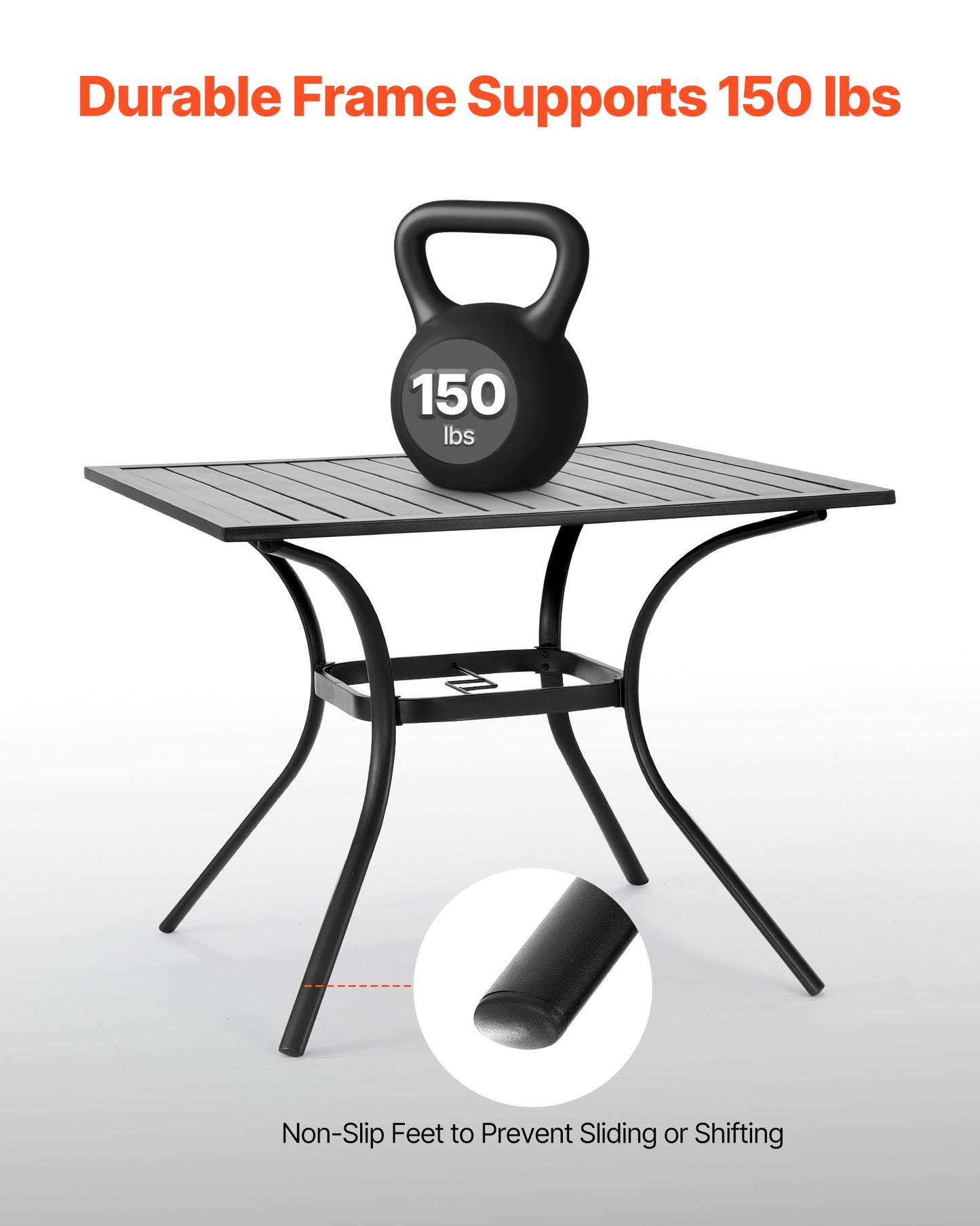 Outdoor Patio Dining Table, 37 inch Square Metal Steel Slat Backyard Bistro Tables, with 1.5 in Umbrella Hole, Outside All-Weather Large Furniture for Lawn Garden Porch, Black